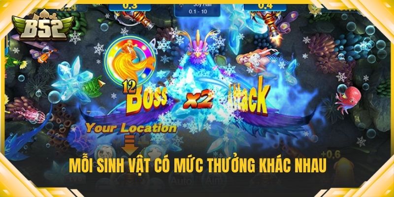 Mỗi sinh vật có mức thưởng khác nhau